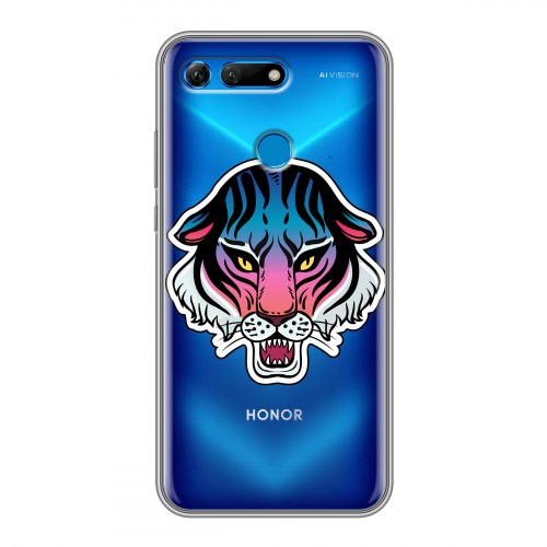Дизайнерский силиконовый чехол для Huawei Honor View 20 Прозрачные леопарды