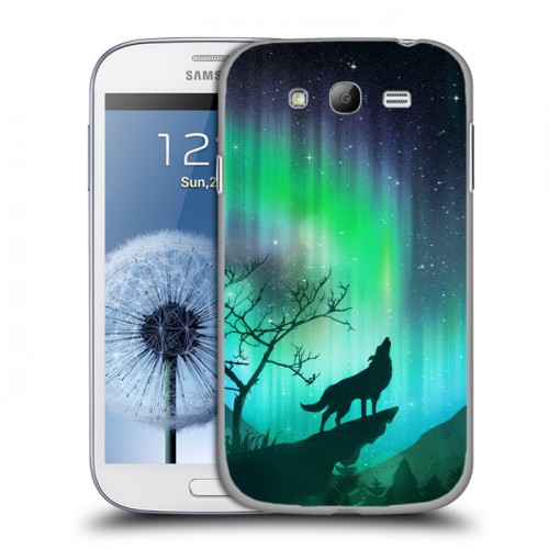 Дизайнерский пластиковый чехол для Samsung Galaxy Grand Северное сияние и волк