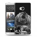 Дизайнерский пластиковый чехол для HTC One (M7) Dual SIM Схватка медведей