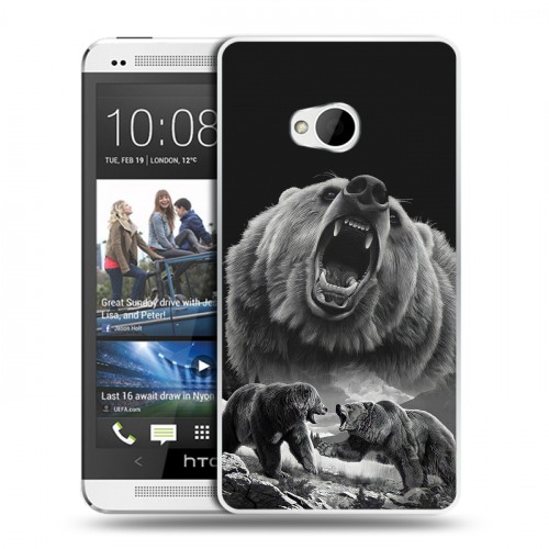 Дизайнерский пластиковый чехол для HTC One (M7) Dual SIM Схватка медведей