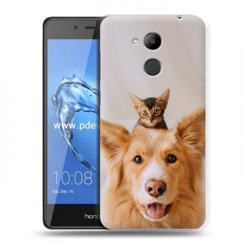Дизайнерский пластиковый чехол для Huawei Honor 6C Pro Собака и котенок