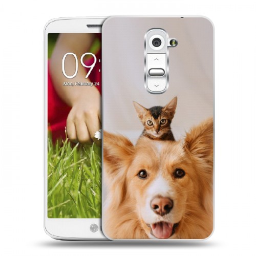 Дизайнерский пластиковый чехол для LG Optimus G2 mini Собака и котенок