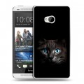 Дизайнерский пластиковый чехол для HTC One (M7) Dual SIM Кот в темноте