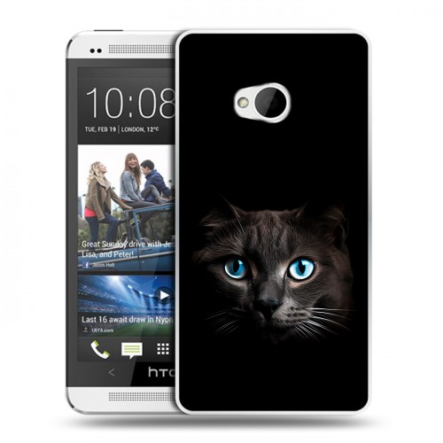 Дизайнерский пластиковый чехол для HTC One (M7) Dual SIM Кот в темноте
