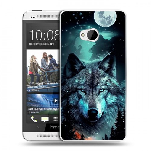 Дизайнерский пластиковый чехол для HTC One (M7) Dual SIM Волк и луна