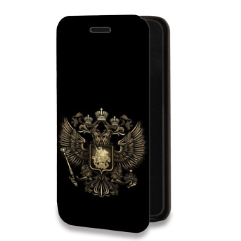 Дизайнерский горизонтальный чехол-книжка для Huawei Honor 30S герб России золотой (на заказ)