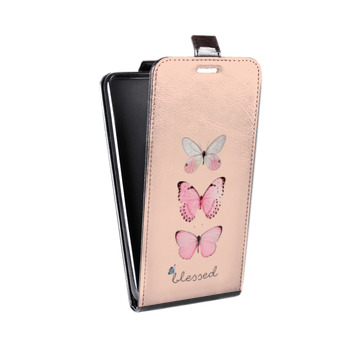 Дизайнерский вертикальный чехол-книжка для Samsung Galaxy S6 Edge Бабочки розовые (на заказ)