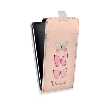 Дизайнерский вертикальный чехол-книжка для Samsung Galaxy S6 Edge Бабочки розовые (на заказ)