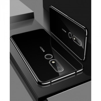 Силиконовый глянцевый полупрозрачный чехол для Nokia 6.1 Plus  Черный