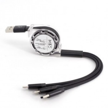 Автоскручивающийся интерфейсный кабель-хаб 3в1 (USB - Lightning/MicroUSB/Type-C) 1м