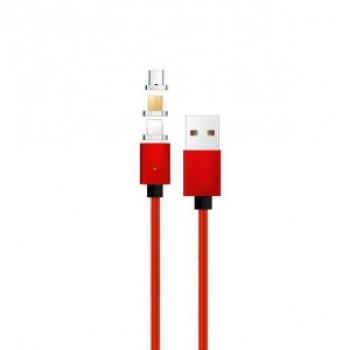 Интерфейсный кабель со сменными усиленными магнитными коннекторами (Lightning/MicroUSB/Type-C) и световым индикатором 1м Красный