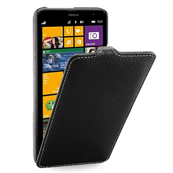 Кожаный чехол книжка вертикальная (нат. кожа) для Nokia Lumia 1320 Черный