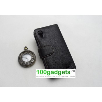 Кожаный чехол портмоне (нат. кожа) для Lenovo IdeaPhone S720 Черный