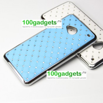 Чехол пластик/металл со стразами для HTC One M7 One SIM (Для модели с одной сим-картой) Голубой