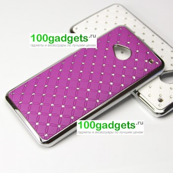 Чехол пластик/металл со стразами для HTC One M7 One SIM (Для модели с одной сим-картой) Фиолетовый