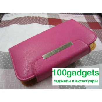 Чехол портмоне с защелкой на зажимах для Philips Xenium W8555 Розовый