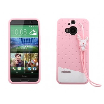 Силиконовый дизайнерский фигурный чехол с шнурком для HTC One M9+ Розовый