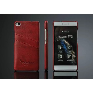 Дизайнерский кожаный чехол накладка с отделениями для карт для Huawei P8 Красный