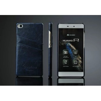 Дизайнерский кожаный чехол накладка с отделениями для карт для Huawei P8 Синий