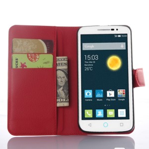 Чехол портмоне подставка на пластиковой основе с магнитной застежкой для Alcatel One Touch Pop 2 (5) Premium Красный