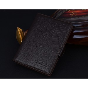 Кожаный чехол портмоне (нат. кожа крокодила) для BlackBerry Passport Silver Edition Коричневый
