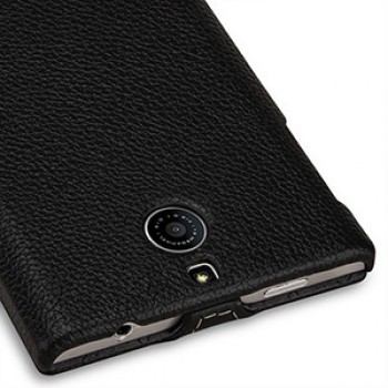 Кожаный чехол вертикальная книжка (нат. кожа) для BlackBerry Passport Silver Edition Черный