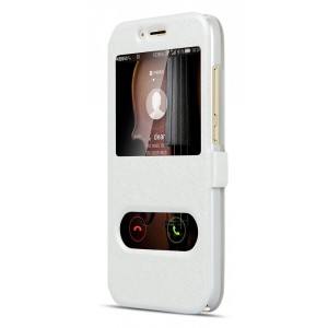 Текстурный чехол флип подставка на пластиковой основе с окном вызова и свайпом для Huawei G8 Белый