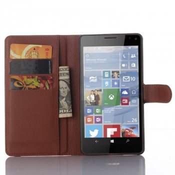 Чехол портмоне подставка на силиконовой основе с отсеком для карт и магнитной защелкой для Microsoft Lumia 950 XL Коричневый