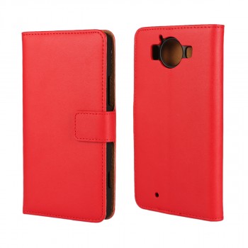 Чехол портмоне подставка на пластиковой основе с защелкой для Microsoft Lumia 950 Красный