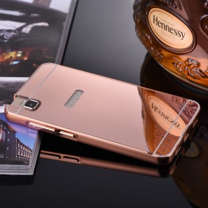 Двухкомпонентный чехол с металлическим бампером и поликарбонатной накладкой с зеркальным покрытием для Huawei ShotX Розовый