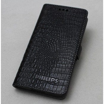 Кожаный чехол горизонтальная книжка (нат. кожа крокодила) для Philips S616