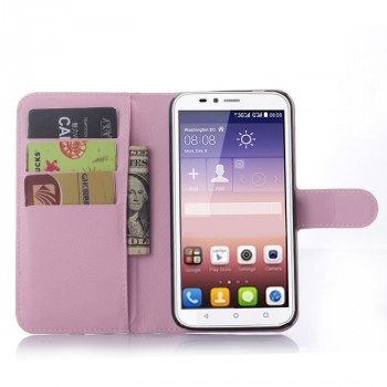 Чехол портмоне подставка на силиконовой основе с отсеком для карт и магнитной защелкой для Huawei Y625 Розовый