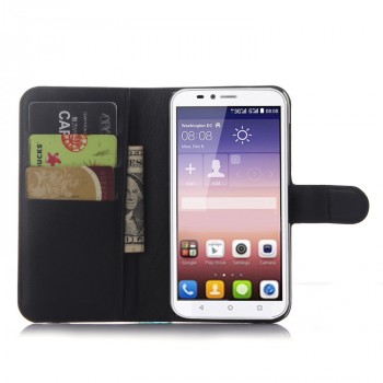 Чехол портмоне подставка на силиконовой основе с отсеком для карт и магнитной защелкой для Huawei Y625 Черный