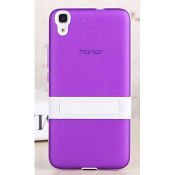 Двухкомпонентный силиконовый чехол с пластиковым бампером-подставкой для Huawei Y6 Фиолетовый