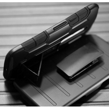 Антиударный гибридный силиконовый чехол с поликарбонатной крышкой и встроенной ножкой-подставкой для Lenovo Moto X Style Черный
