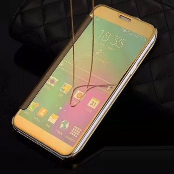 Двухмодульный чехол флип полупрозрачной акриловой крышкой с зеркальным покрытием для Samsung Galaxy A7 (2016) Бежевый