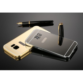 Двухкомпонентный чехол с металлическим бампером и поликарбонатной накладкой с зеркальным покрытием для Samsung Galaxy S7 Черный