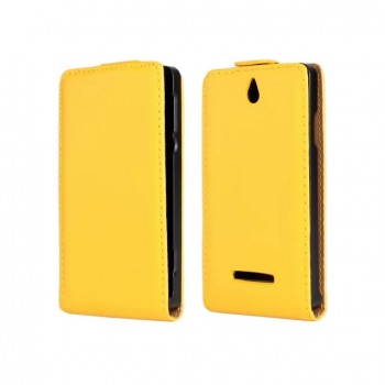 Чехол книжка вертикальная на пластиковой основе с магнитной защелкой для Sony Xperia E dual Желтый