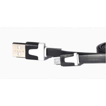 Кабель USB-Micro USB 2.0 силиконовый антизапутывающийся плоского сечения 1м Черный