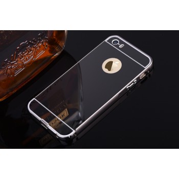 Двухкомпонентный чехол c металлическим бампером с поликарбонатной накладкой и зеркальным покрытием для Iphone 5s Черный