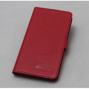 Кожаный чехол горизонтальная книжка (нат. кожа) с крепежной застежкой для Meizu MX4 Pro Красный