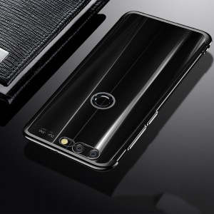 Силиконовый глянцевый полупрозрачный дизайнерский фигурный чехол с текстурным покрытием Металлик для Huawei Honor 9 Lite Черный