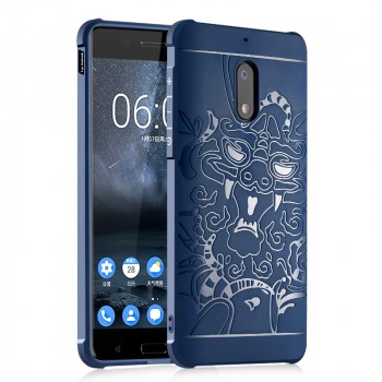 Силиконовый матовый непрозрачный чехол с усиленными углами с текстурным покрытием Дракон для Nokia 5 Синий