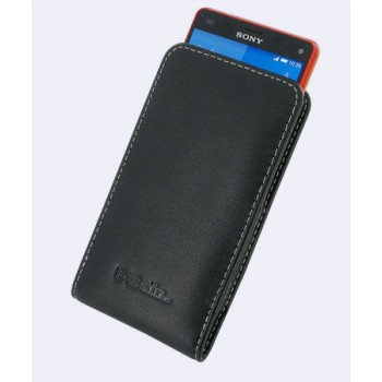 Кожаный чехол футляр на пояс для Sony Xperia Z3 Compact Черный