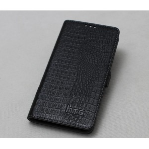 Кожаный чехол портмоне (нат. кожа под крокодила) для HTC One E8 Черный