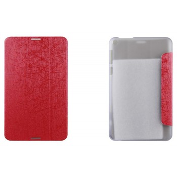 Чехол флип подставка сегментарный текстурный на пластиковой полупрозрачной основе для Asus FonePad 8 Красный