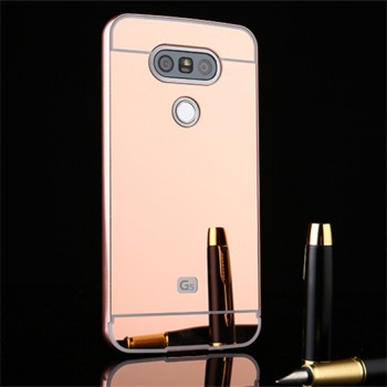 Двухкомпонентный чехол c металлическим бампером с поликарбонатной накладкой и зеркальным покрытием для LG G5 Розовый