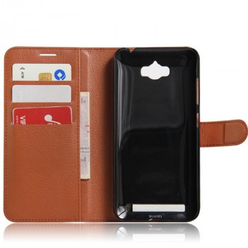 Чехол портмоне подставка для ASUS ZenFone Max с магнитной защелкой и отделениями для карт Коричневый