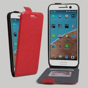 Чехол вертикальная книжка на силиконовой основе с отсеком для карт на магнитной защелке для HTC 10  Красный