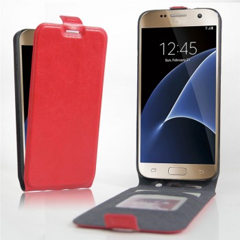 Чехол вертикальная книжка на силиконовой основе с отсеком для карт на магнитной защелке для Samsung Galaxy S7 Edge Красный